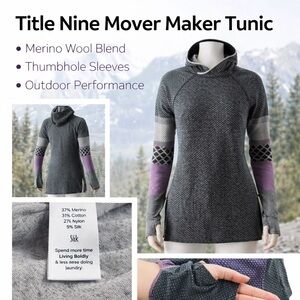 Title Nine Mover Maker Tunic Sweater Merino Wool Blend Hooded Thumbhole Women M